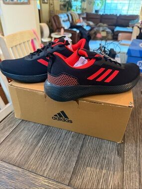 adidas Kids Black Sneakers with Red Accents